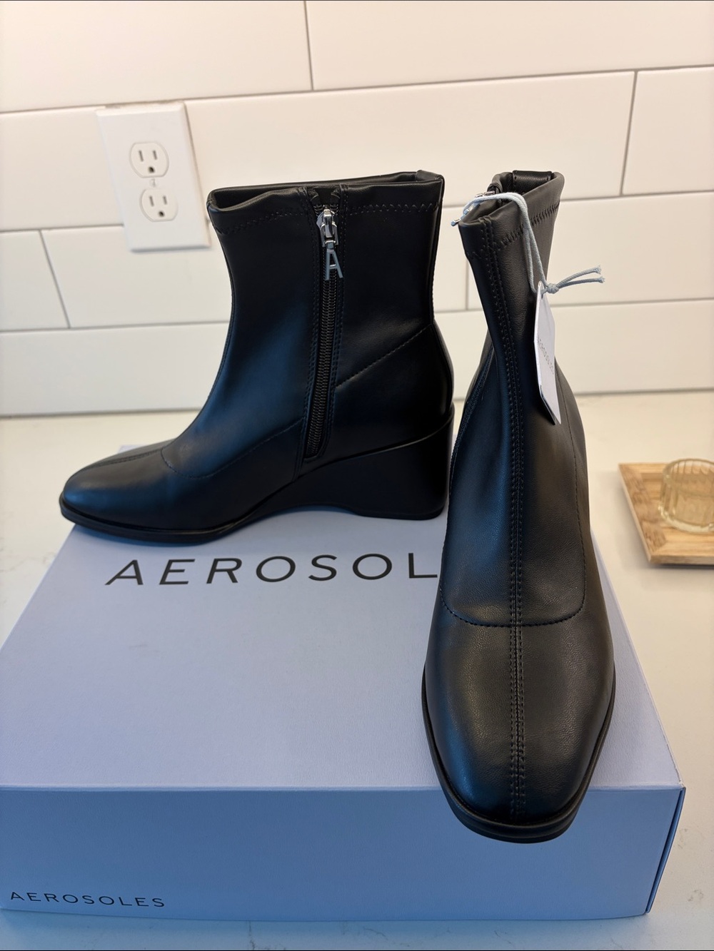 AEROSOLES Black Wedge Ankle Boots